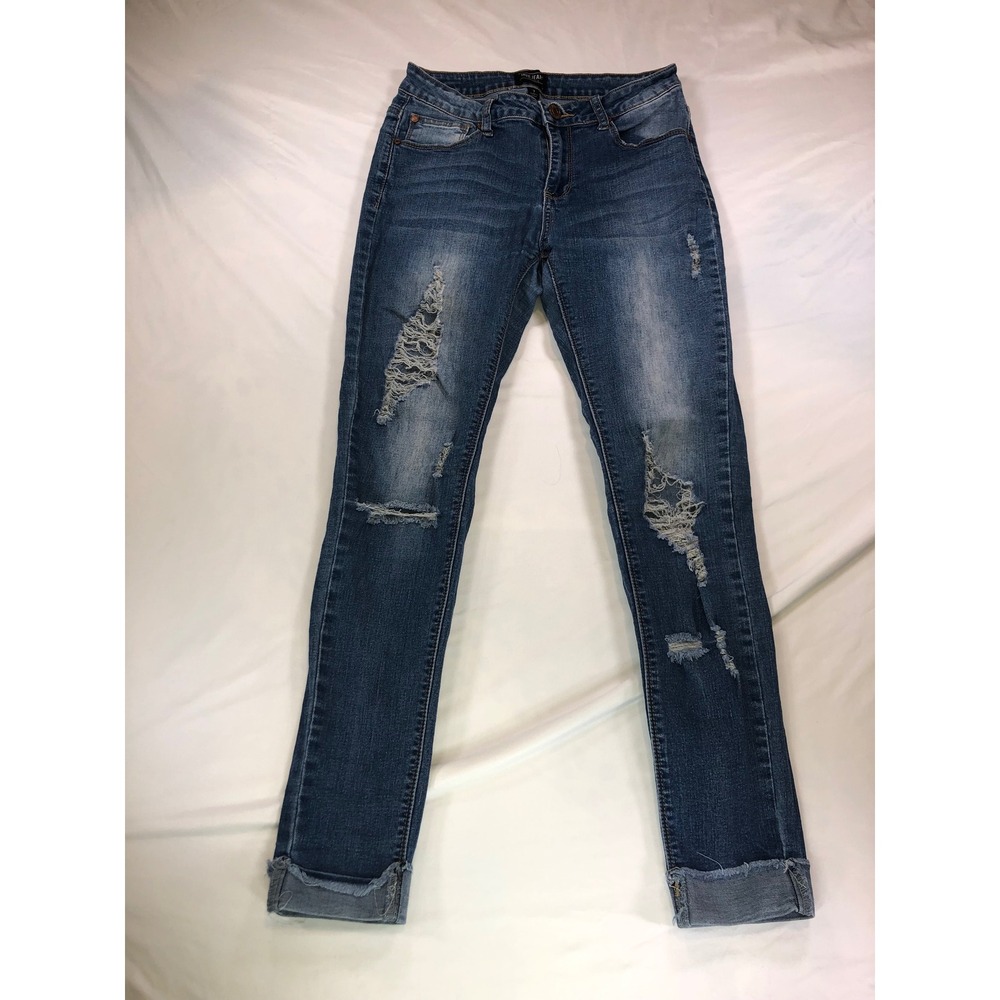 Iris Jeans Los Angeles Womens 7 Distressed Skinny Jeans Medium Wash Frayed Cuff